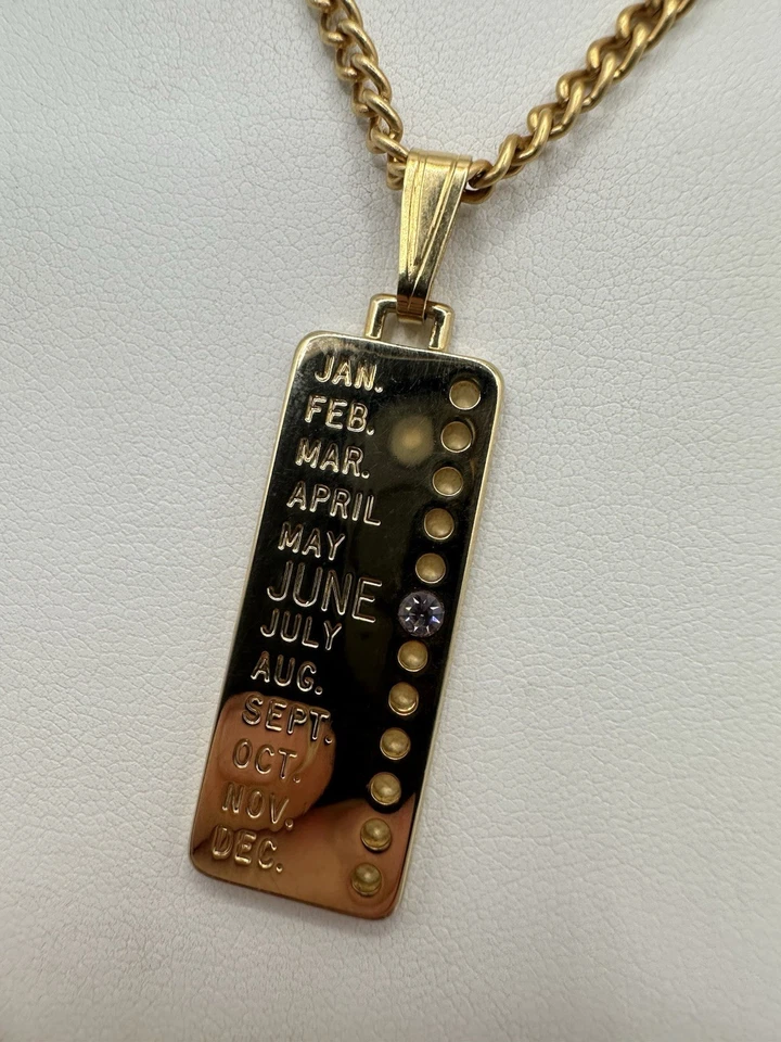 ¿Colgante de cristal cumpleaños junio tono dorado? Collar Piedra 18 pulgadas Zodiaco Calendario Leer Foto 4 de 4