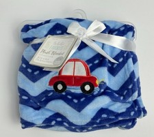 NWT le bebe Favorite Blue Chevron Striped Road Red Car Dog Fleece Baby Blanket