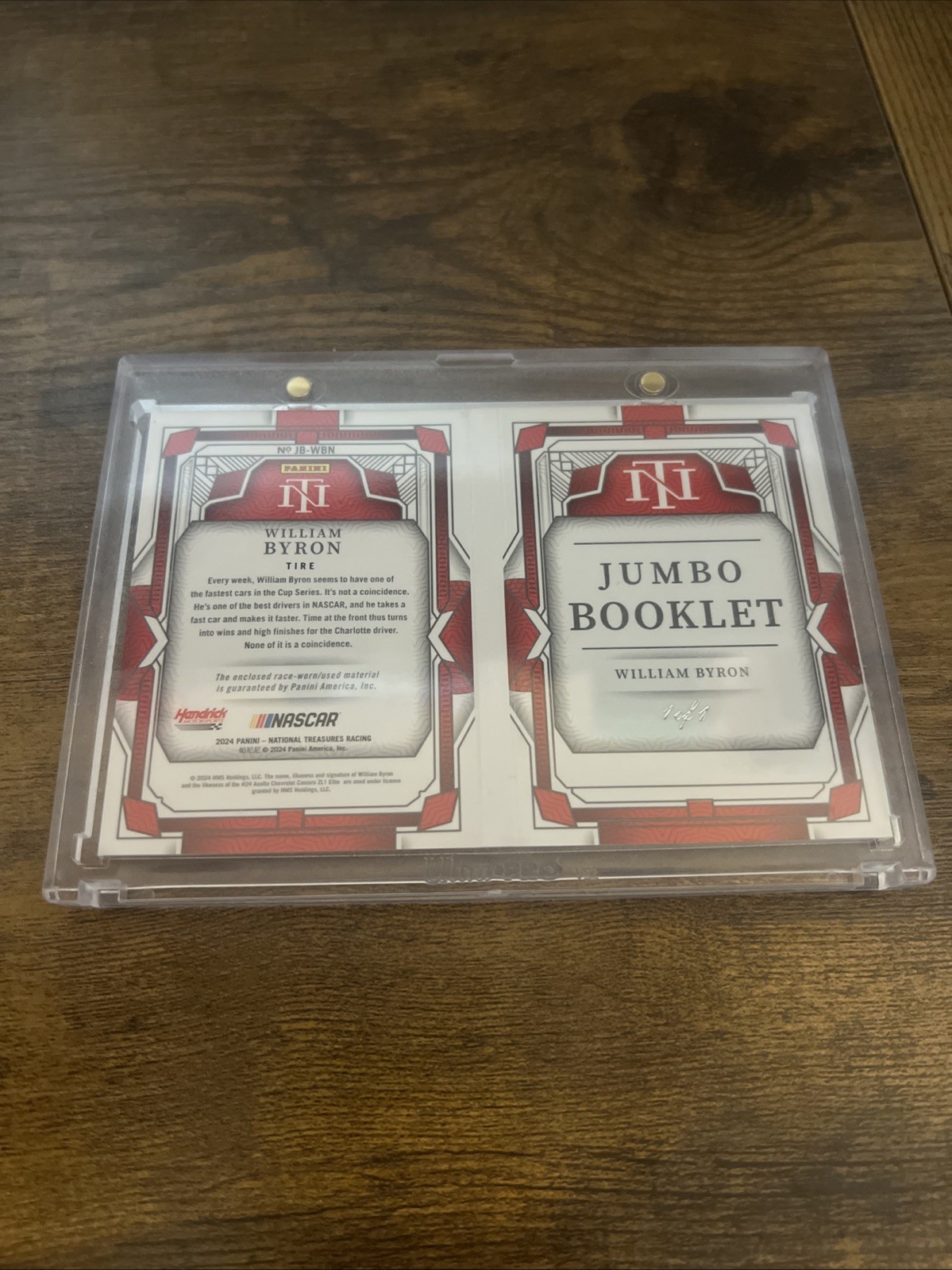 William Byron 2024 National Treasures 1/1 Tire Booklet view 2