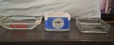 Lot of 3 Vintage Advertising Ashtrays Kessler Whiskey APRESA Ceramic Blue Clear