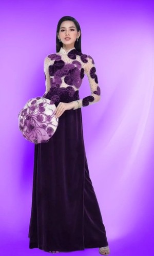 Ao Dai Thiết Kế Velvet,Beaded Designer Long Dress With Matching Pants . Size 3XL - Bild 2 von 4