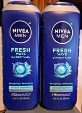 NIVEA Men 3 IN 1 Body Wash Fresh Wave W/Menthol, 16.9 fl oz- 2 Pack