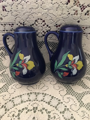 Vtg HALL China USA Cobalt~Blue Blossom~Salt/Pepper Range Shakers Art Deco Iris - Picture 4 of 6