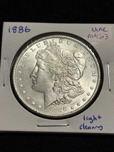 1886 Morgan Silver Dollar $1 UNC Higher Grade, Nice Coin, Light Cleaning