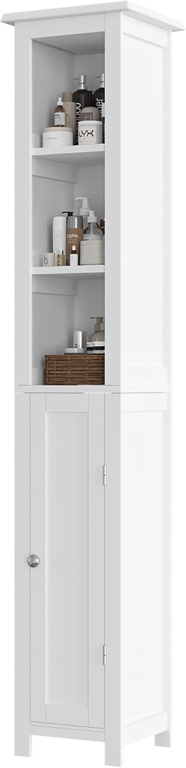 Tall Freestanding Narrow Bathroom Storage Cabinet with Adjustable Shelves