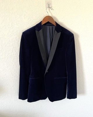 Versace Collection blue velvet luxury single-breasted blazer | Men s Small