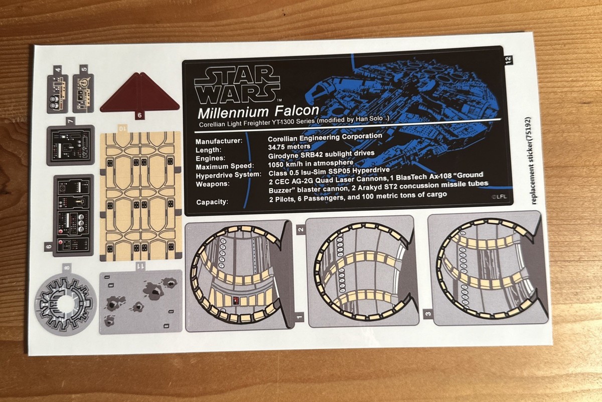 バッチ New Lego 75192 Millennium Falcon - UCS {2nd edition} Replacement