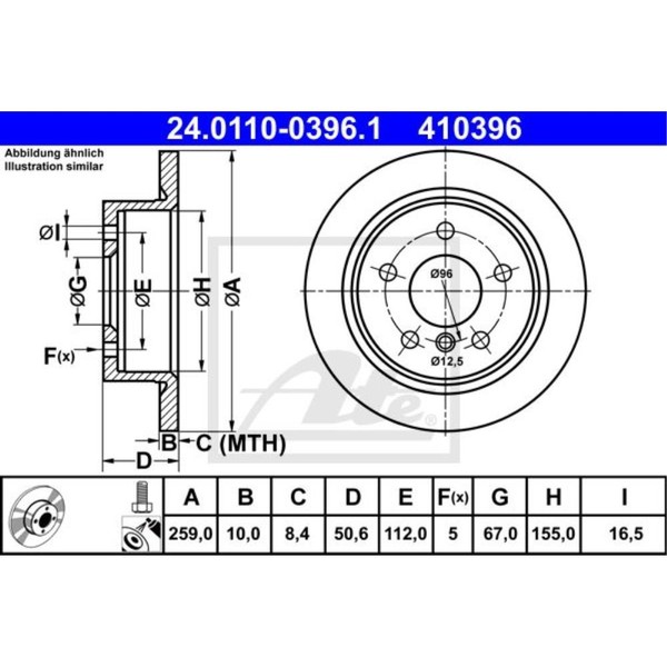 ATE 2X Bremsscheibe Hinten Ø259 Mm Voll FüR Mini Mini F56 Cooper One F55 F57-image