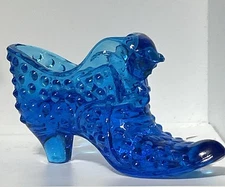 Vintage Fenton Art Glass Cobalt Blue Hobnail Cat Head Large Shoe Excellent Cond
