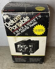 NOS Vintage CORNET TV-500 5" Black White Portable TV AM/FM Radio Car Adapter