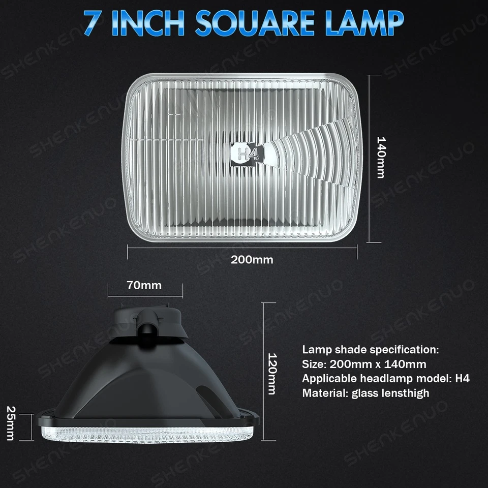 For 1990 Yugo Cabrio 7" inch Square Headlight Housing+Halogen Hi/Low Beam bulbs — 第 4/4 张图片