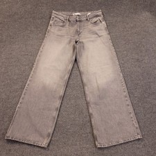 Zara Wide Leg Jeans Womens Sz 8 33x33 Gray Mid Rise Cotton Distressed Whisker