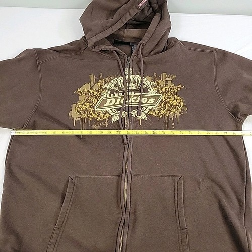 Y2k Skater Dickies Mens Brown Zip Up Hoodie Size XL Vintage Baggy Grunge - Picture 8 of 15