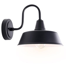Matte Black Outdoor Gooseneck Barn Light for Porch, 10 Inch Dome Farmhouse Ex...
