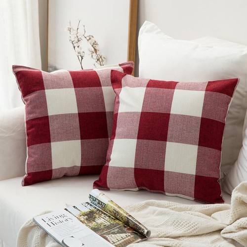 MIULEE Pack of 2 Farmhouse 16" x (Pack 2), White and Red