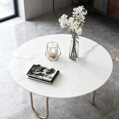 20''-36'' Round Tempered Glass Table Top w/Marble Design 8mm Thickened Glass White