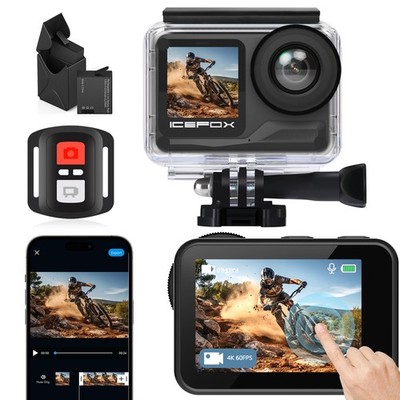 icefox Action Camera 4K 60FPS 20MP with 2X 2150mAh Batteries, Compact, Black