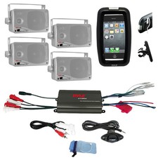 New Marine Boat Bike ATV 4 Channel 800W Amplifier iPod Input, 4 Silver Speakers