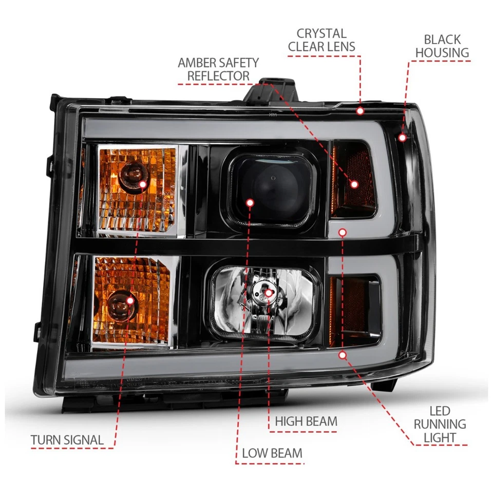 Фара Anzo 111482 для GMC Sierra 1500 2007-2013 левый и правый черный корпус - Изображение 4 из 4