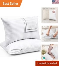 300 Thread Count King Size Pillow Protectors with Zipper - Set of 2 Soft Covers