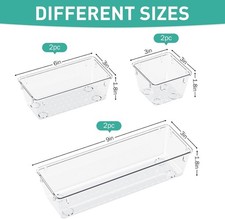 6 Pack Clear Drawer Organizer Set Acrylic Drawer Storage Trays Storage Bins