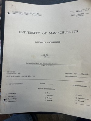 Friction Factor Student Report At Univ Of Massachusetts Grade Of 90