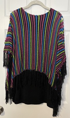 A  La Carte Women s Poncho Top Size S Multicolor Stripe Chic Boho Y2K 90 s