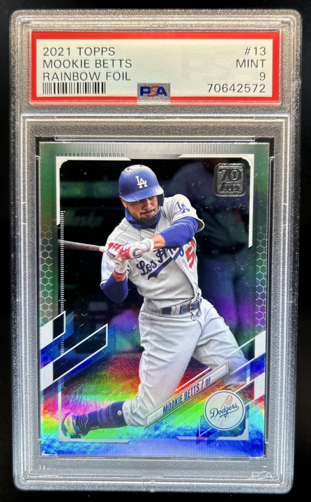 2021 Topps Mookie Betts Rainbow Foil #13 Dodgers PSA 9 view 1