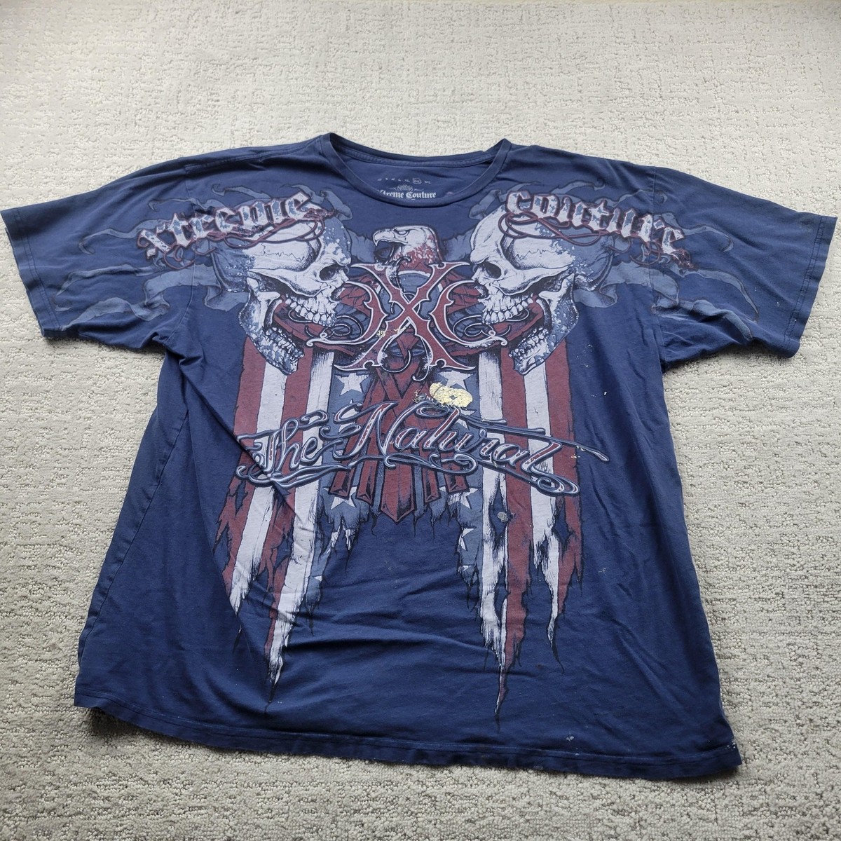 Xtreme Couture Shirt Mens 2XL Blue Skull Graphic Tagless Cotton