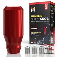 Premium Racing Shift Knob - 4 Metal Threaded Adapters, 4 5 6 Red Short Cylinder