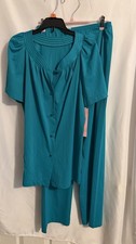 Vintage Shadowline Women  s Size 34 Teal 2pc Pajama Set Still Has Original Tags