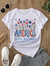 Women's USA 250th Birthday 1776 2026 Floral Butterfly Patriotic T-Shirt