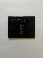 Yves Saint Laurent YSL Crocodile Card Holder Black/Silver