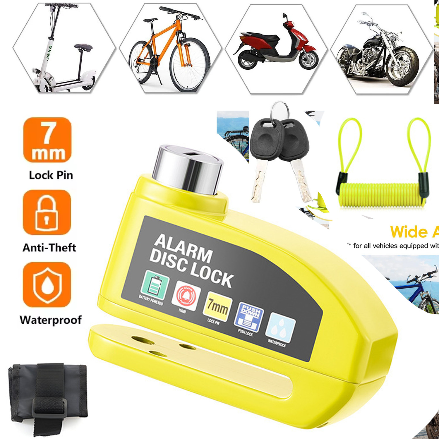 Motorcycle Bicycle Anti-theft Wheel Disc Brake Lock Security Alarm Waterproof US