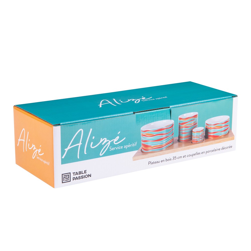 Service apéritif 4 pièces Alizé rectangulaire gain de place pour table