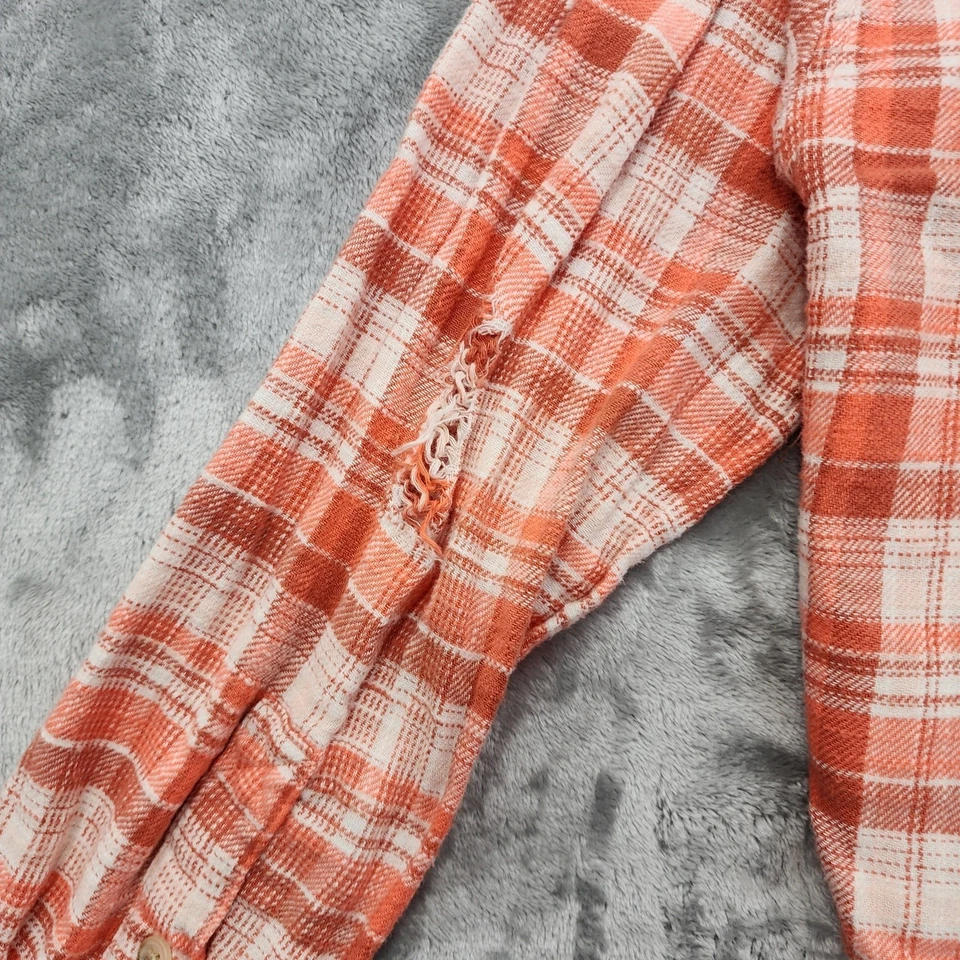 Top American Eagle para mujer S naranja franela recortada a cuadros desgastado manga larga Foto 4 de 4