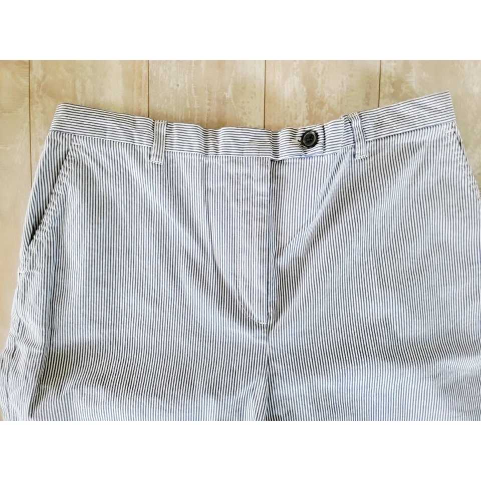 Lands End 16 женщин Seersucker высокая талия Бермуды шорты синий в полоску новый крой 3 - Изображение 4 из 4