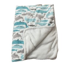 Carters Teal Aqua Gray White Whales Baby Blanket 40x30