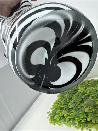 Krosno Black White Zebra Stripe Art Glass Vase Red Cased Inside 13.5" - Picture 12 of 15
