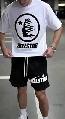 Hellstar Men's 2-Piece Shorts Set Graphic Tee & Drawstring Shorts White/Black