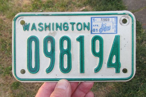 1976 - 1981 WASHINGTON STATE Motorcycle LICENSE PLATE - with a rare 1981 tag