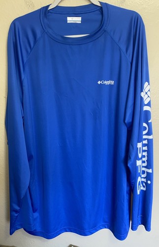 Columbia Shirt Mens XXL Blue Long Sleeve Terminal Tackle Omni Shade PFG Fishing