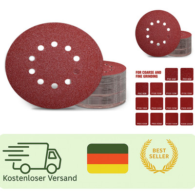 Kongming 50 Stück P40 Klett Schleifscheibe 225mm Rot