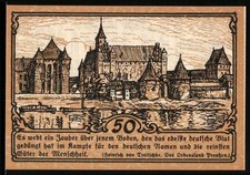 Notgeld Marienburg i. Wpr., 50 Pfennig, Ortsansicht mit Zitat von Heinrich von