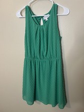 ELLE Vibrant Green Sleeveless All Over Textured Swiss Dot Pattern Dress