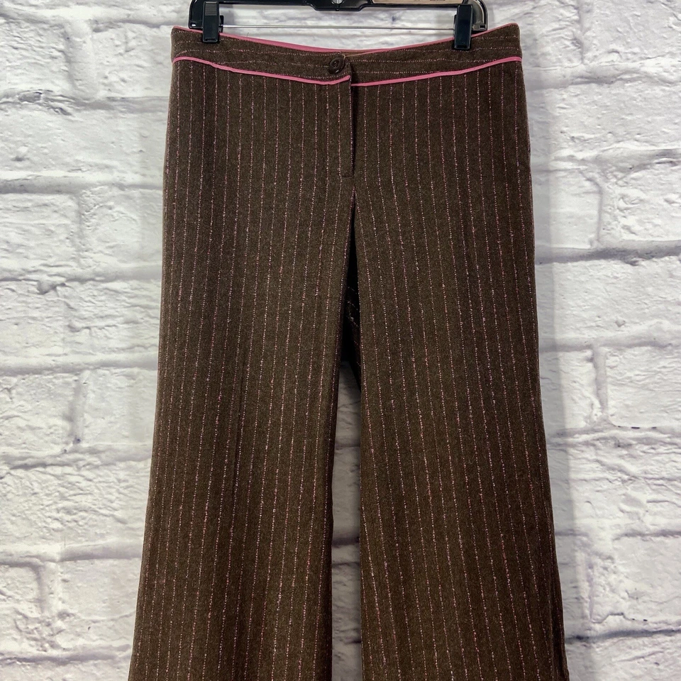 Винтажные женские брюки Lilly Pulitzer 8 цвет коричневый шерстяная смесь розовый в тонкую полоску - Изображение 2 из 4