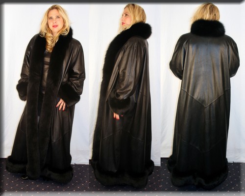 Black Lambskin Leather Coat Fur Collar 