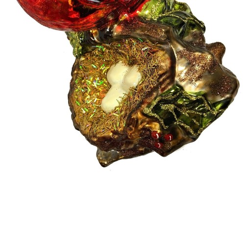 Cardinal Bird with Nest of Eggs Polish Glass Christmas Tree Clip On Ornament - Picture 3 of 4