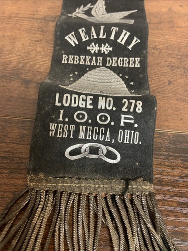Antique Wealthy Rebekah Lodge 278 IOOF badge ribbon odd Fellow West Mecca Ohio - Picture 3 of 9