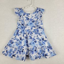 Janie and Jack Blue Floral Dress 5 Lined 100 Cotton Tiered Ruffle Sleeveless